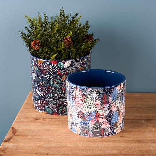 Berry & Pine Tree Holiday Planter Set